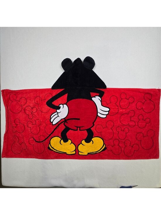 Disney Other - Disney Kids Hooded Towel Red Black Mickey Mouse Cotton Wrap With Ears Bath Beach